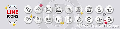 Lock, Euler diagram and Wind energy line icons. For web app, printing. White buttons 3d icons. Vector Vector Illustration