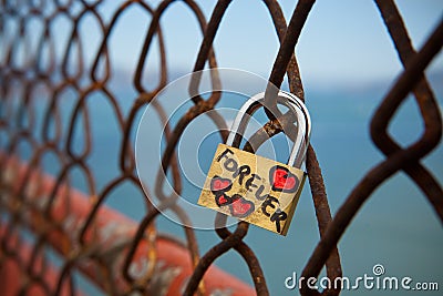 Lock of forever love at golden gate bridge Stock Photo