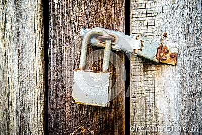 Lock and forged curtain Stock Photo