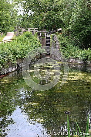 Lock gates on the Monmouthshire to brecon canal 14 locks Stock Photo