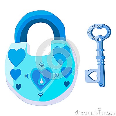 A lock with hearts and a key to the ladies` heart Vector Illustration