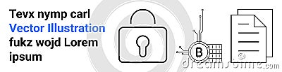 Lock Icon with Bitcoin and Documents Featuring Secure Encryption Concept Vector Illustration
