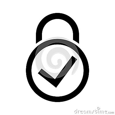 Lock icon design. Padlock with check mark symbol vector. Security Concept. Vector illustration Cartoon Illustration