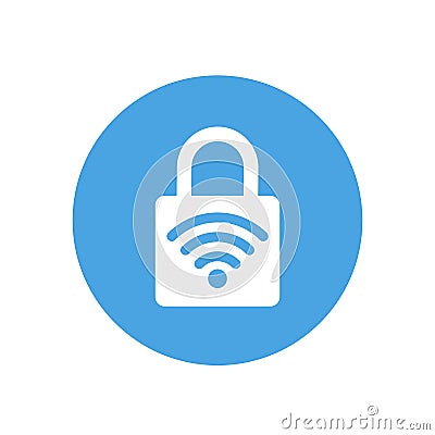 Lock icon. Padlock sign. WiFi. Protected wi-fi. Vector illustration. Flat design. White on blue background. Cartoon Illustration