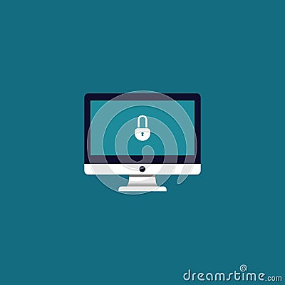 lock icon on screen monitor. vector symbol security Stock Photo