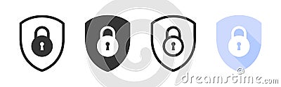 Lock icon set. Lock sign with shield. Padlocks flat and linear style. Vector illustration Vector Illustration