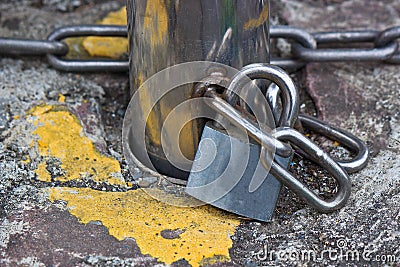 Lock and iron chains Stock Photo