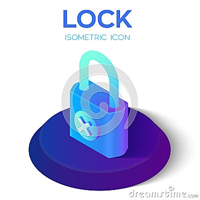 Lock Isometric Icon. Decline symbol. 3D Isometric Lock with Refuse Sign. Created For Mobile, Web, Decor, Application Vector Illustration