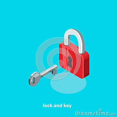 Lock and key, isometric image Vector Illustration