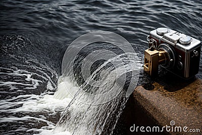 A lock with a key made of flowing water Stock Photo