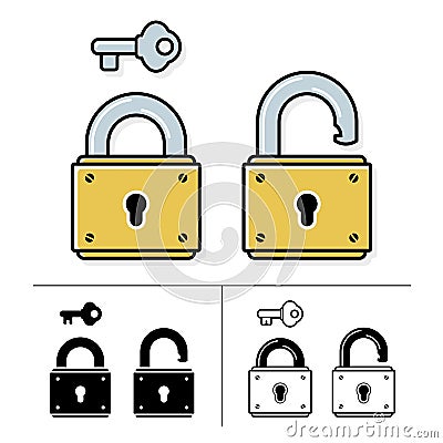 Lock and key - vector icon set Vector Illustration