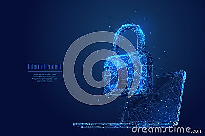 Lock on laptop. Data protect and secure Vector Illustration