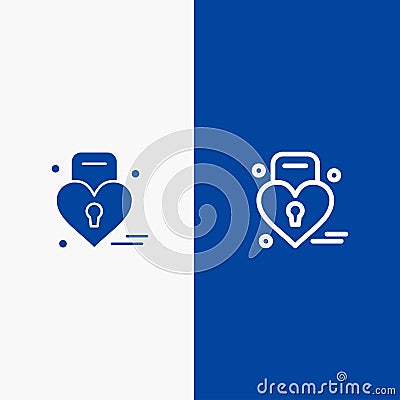 Lock, Love, Heart, Wedding Line and Glyph Solid icon Blue banner Line and Glyph Solid icon Blue banner Vector Illustration