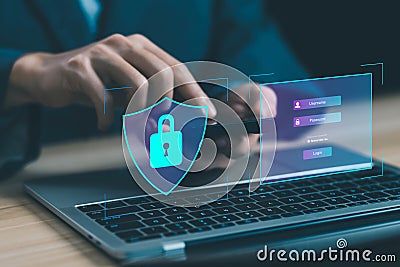 lock mark cybersecurity internet. concept of password security and privacy on an online system, protect attacks from a hacker, Stock Photo