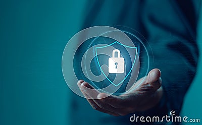 lock mark cybersecurity internet, secure data. concept of protect attacks from a hacker, password security, and privacy on an Stock Photo