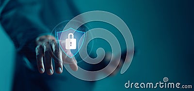 lock mark cybersecurity internet, secure data. concept of protect attacks from a hacker, password security, and privacy on an Stock Photo