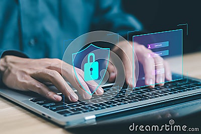 lock mark cybersecurity internet, secure data information technology digital. concept protect attacks from a hacker, password Stock Photo