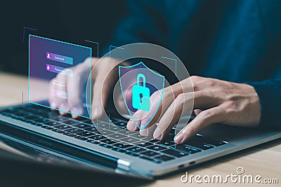 lock mark cybersecurity internet, secure data information technology digital. concept protect attacks from a hacker, password Stock Photo
