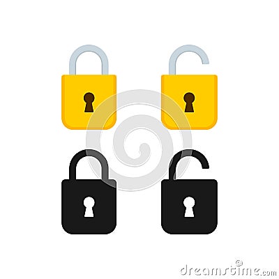 Lock open and lock closed icons set. Security symbol. Vector illustration. Vector Illustration