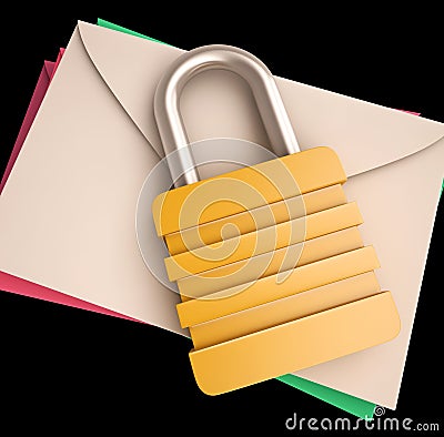 Lock Over Letters Shows Correspondence Safety Stock Photo