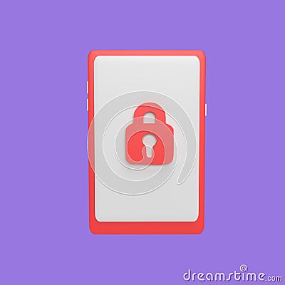 Lock phone 3d icon model cartoon style concept. render illustration Cartoon Illustration