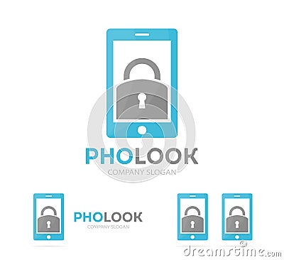 Lock and phone logo combination. Padlock and mobile symbol or icon. Unique privacy and security logotype design Stock Photo