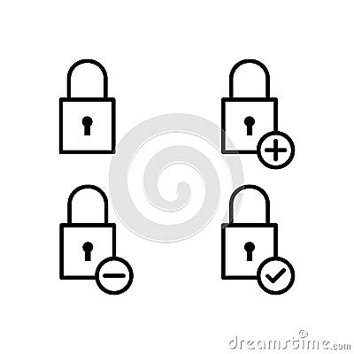 lock, plus, check, minus sign icons. Element of outline button icons. Thin line icon for website design and development, app Stock Photo