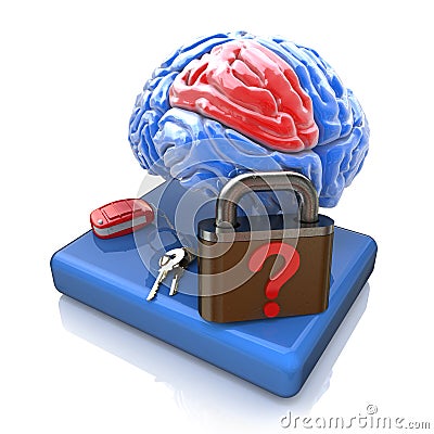 Lock with a question from the brain Stock Photo
