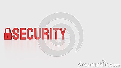 The lock and red security text on white background 3d rendering Stock Photo