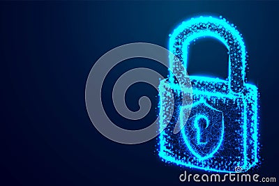 lock, Security, Padlock, Keyhole, Cyber, form lines and triangles, point connecting network on blue background. Illustration. Vector Illustration