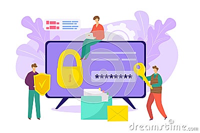 Lock security by password key in computer, web internet protection for flat information safety vector illustration Vector Illustration