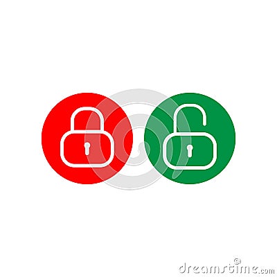 Lock and Unlock button design template. Padlock outline icon vector illustration with round shape. Protection design element. Vector Illustration
