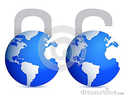 Lock and unlock globes illustration design Vector Illustration