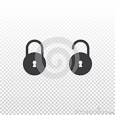 Lock and unlock icon isolated on transparent background. Outline element for design mobile app or website. Vector interface button Vector Illustration
