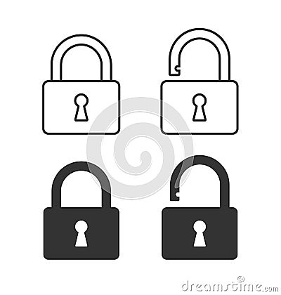 Lock and unlock vector icon. Padlock open and closed sign. Log in and log out symbol. Vector Illustration