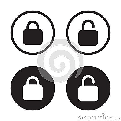 Lock and unlock padlock icon vector in black circle. Open and close security sign symbol Vector Illustration