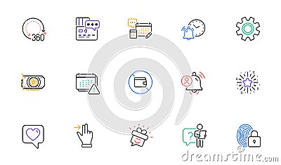 Lock, Wallet and Search employee line icons for website, printing. For design. Vector Stock Photo