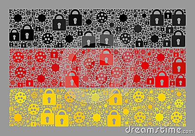 Lockdown Germany Flag - Mosaic with Lock Icons and Covid Viruses Vector Illustration