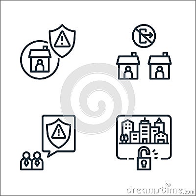Lockdown line icons. linear set. quality vector line set such as unlock, determine, quarantine Vector Illustration