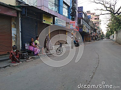 Lockdown period road in kestopur, kolkata during coronavirus outbreak Editorial Stock Photo