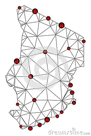 Lockdown Polygonal Network Mesh Vector Map of Chad Vector Illustration