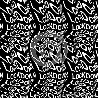 LOCKDOWN word warped, distorted, repeated, and arranged into seamless pattern background. Cartoon Illustration