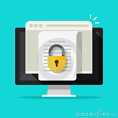 Locked access to document file online vector flat icon, confidential secure special permission on computer pc Vector Illustration