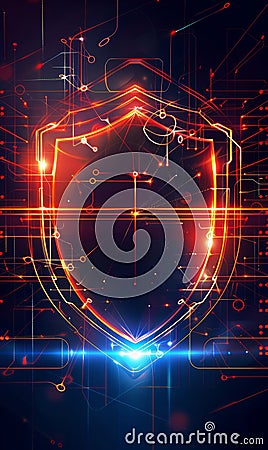 Locked data security concept. Abstract futuristic technology background. Glowing background with protective shield Stock Photo