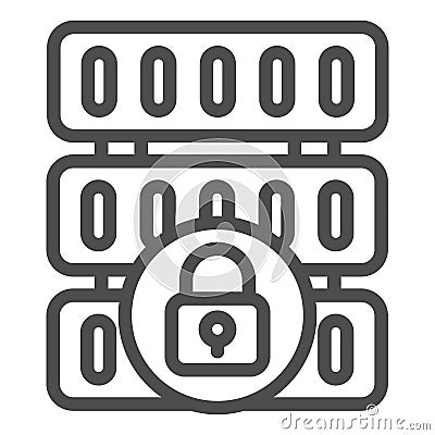 Locked disk storage array line icon, data hoarding concept. Vector graphics. Hard disks with lock sign on white Vector Illustration