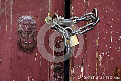 Locked door closeup Stock Photo