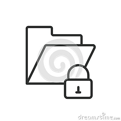Locked folder, icon in line design. Locked, folder, security, protection, privacy, data, safe on white background vector Stock Photo