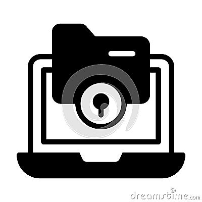 A locked folder in laptop, concept of data protection, security icon Vector Illustration