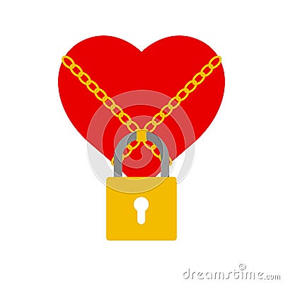 Locked heart. Loyalty, fidelity, a womans secret. Flat style vector illustration isolated on white Cartoon Illustration