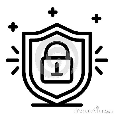 Locked padlock shield icon, outline style Vector Illustration